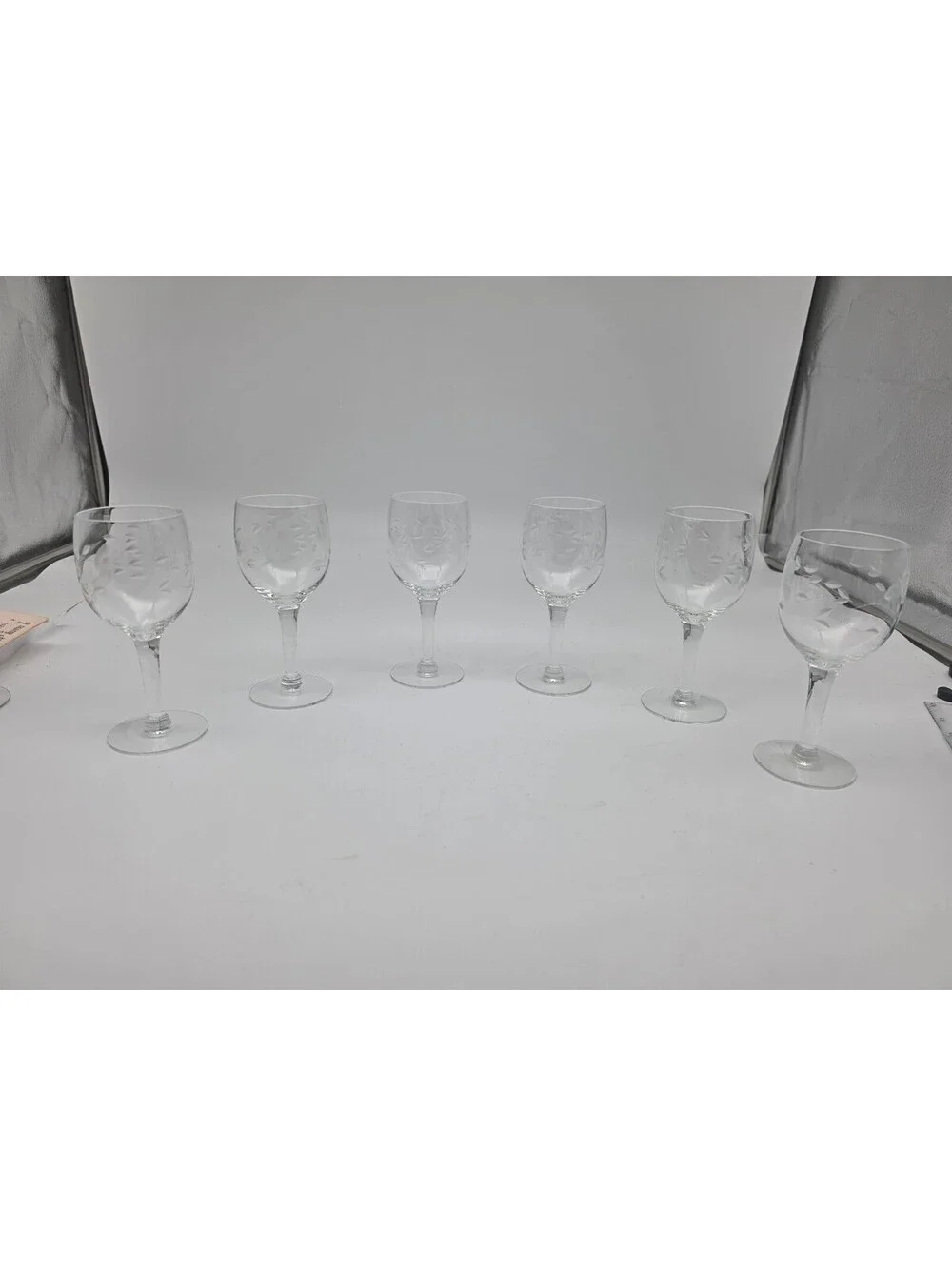 Set of 6 Princess House Clear Etched Red Wine Glasses with Leaf Pattern